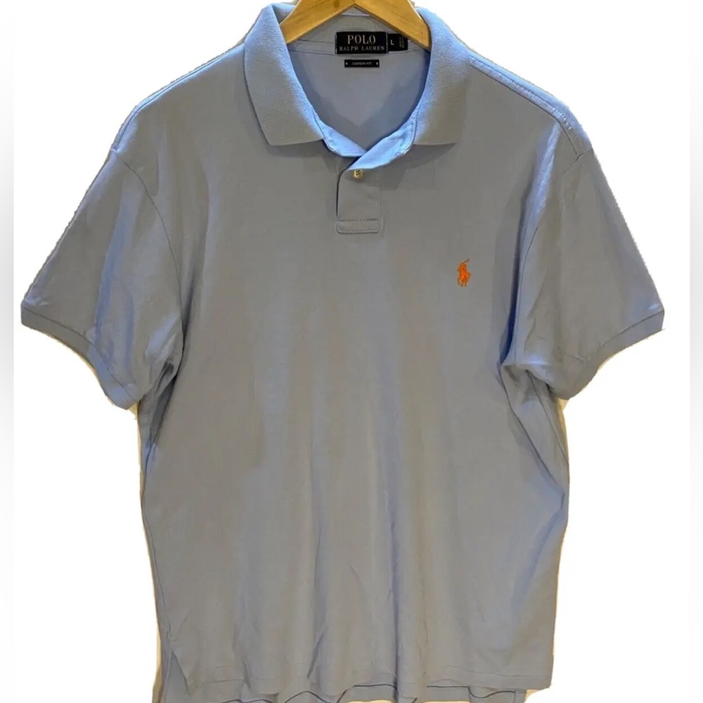 Men’s Polo Ralph Lauren 100% Cotton Polo Shirt Large Custom Fit Light Blue